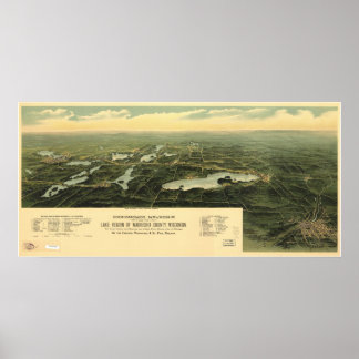 1890 Oconomowoc, WI Birds Eye Panoramablick Karte Poster