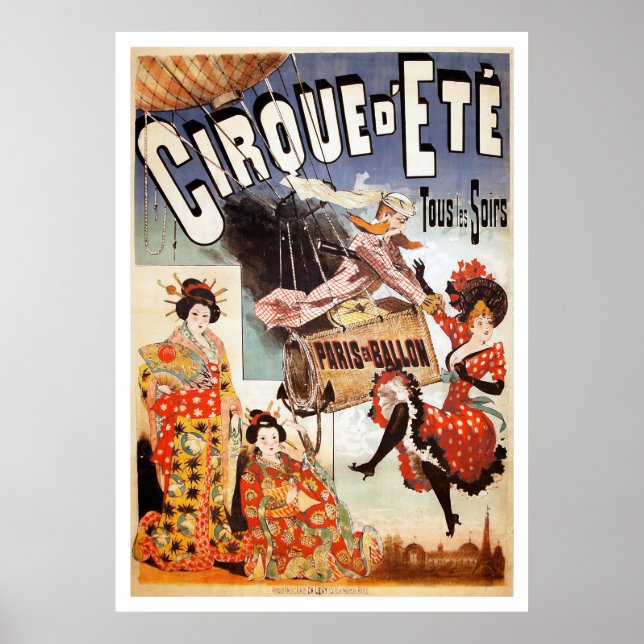 1890 Paris Heißluftballon Print Poster (Vorne)