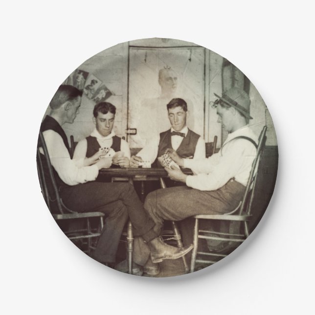 1890 Poker Game Men Gambling Cards Man Cave Foto Pappteller (Vorderseite)