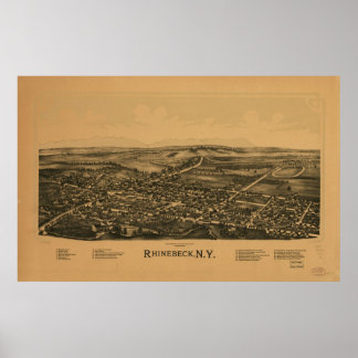 1890 Rhinebeck, New Birds Eye Panoramablick Karte Poster