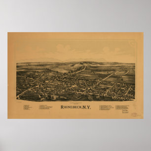1890 Rhinebeck, NY Birds Eye View Panoramic Map Poster