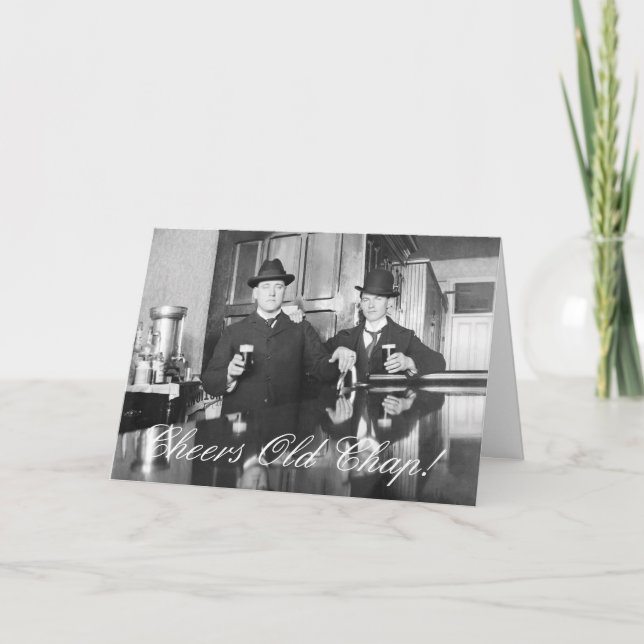 1890 Saloon Bar Men Cheers Old Chap Happy Geburtst Karte (Vorderseite)