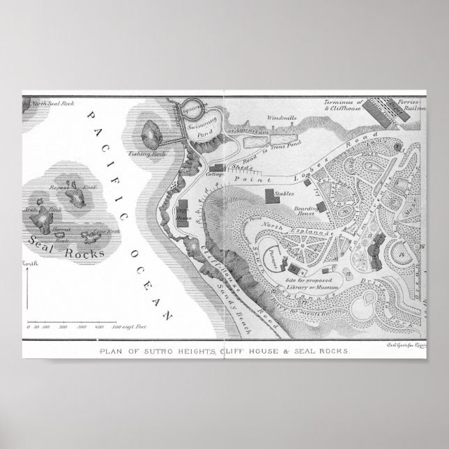 1890 Sutro Heights, San Francisco, Umgebungskarte Poster (Vorne)