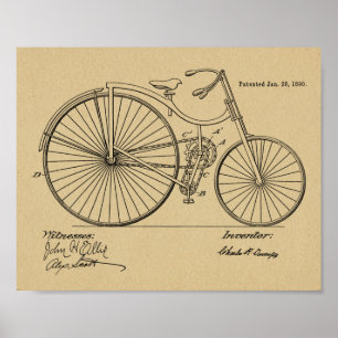 1890 Vintage Fahrradgetriebe Patent Kunststoffdruc Poster