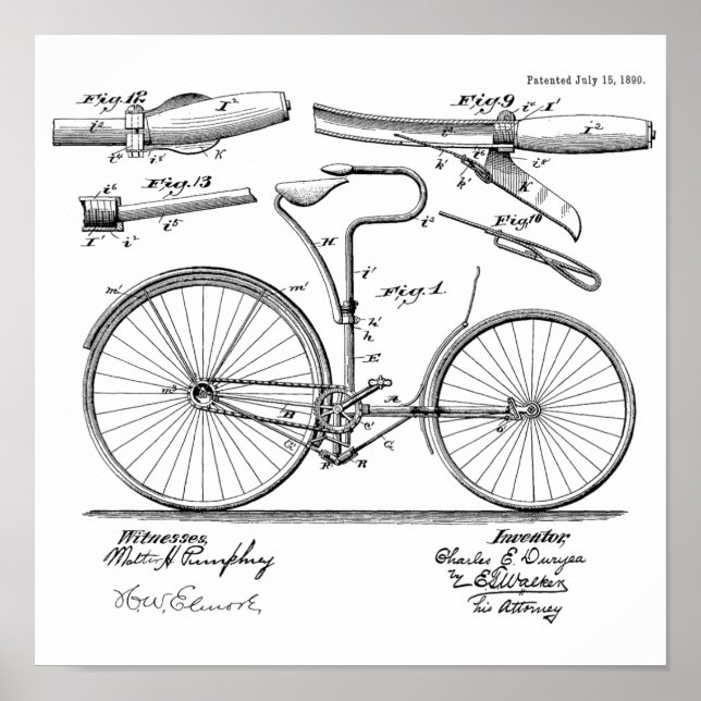 1890 Vintage Radbremse Design Patent Art Print Poster (Vorne)