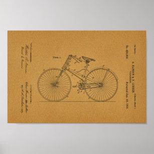 1890 Vintages Fahrrad Velocipede Patent Art Printw Poster