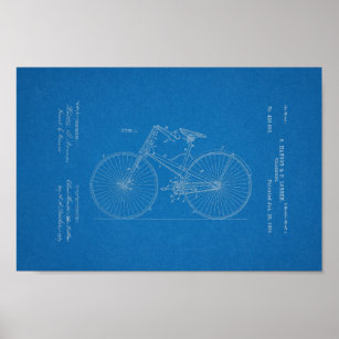 1890 Vintages Fahrrad Velocipede Patentschrift Poster