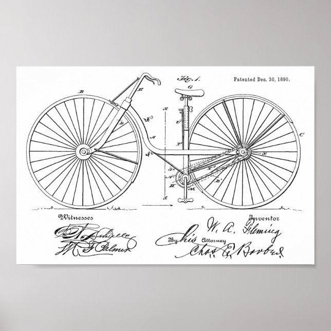 1890 Vintages Fahrraddesign Patent Art Print Poster (Vorne)