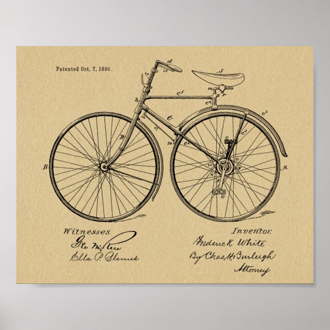 1890 Vintages Fahrraddesign Patent Art Print Poster (Vorne)