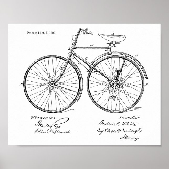 1890 Vintages Fahrraddesign Patent Art Print Poster (Vorne)