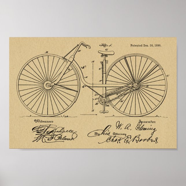 1890 Vintages Fahrraddesign Patent Art Print Poster (Vorne)