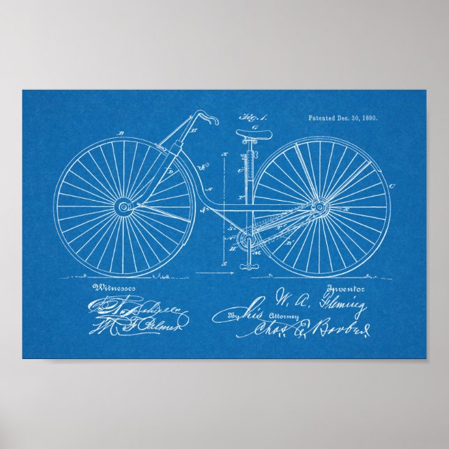 1890 Vintages Fahrraddesign Patent Art Print Poster (Vorne)