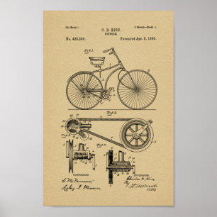 1890 Vintages Fahrradpatent Art Printwerbung Poster