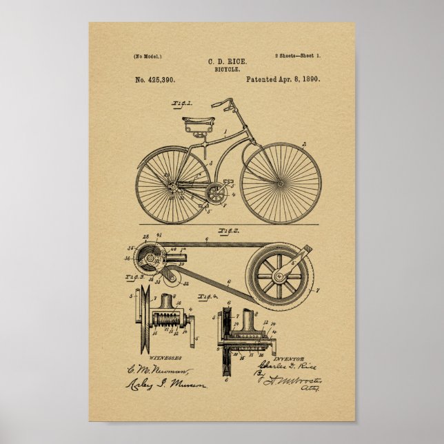 1890 Vintages Fahrradpatent Art Printwerbung Poster (Vorne)