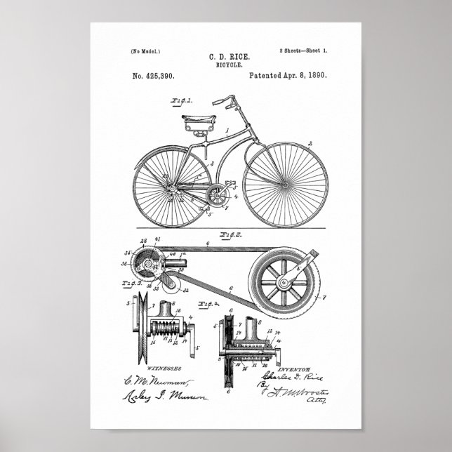 1890 Vintages Fahrradpatent drucken Poster (Vorne)