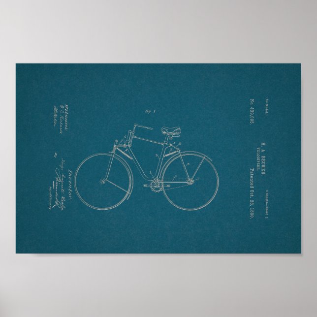 1890 Vintages Fahrradpatent Print Blueprint Poster (Vorne)