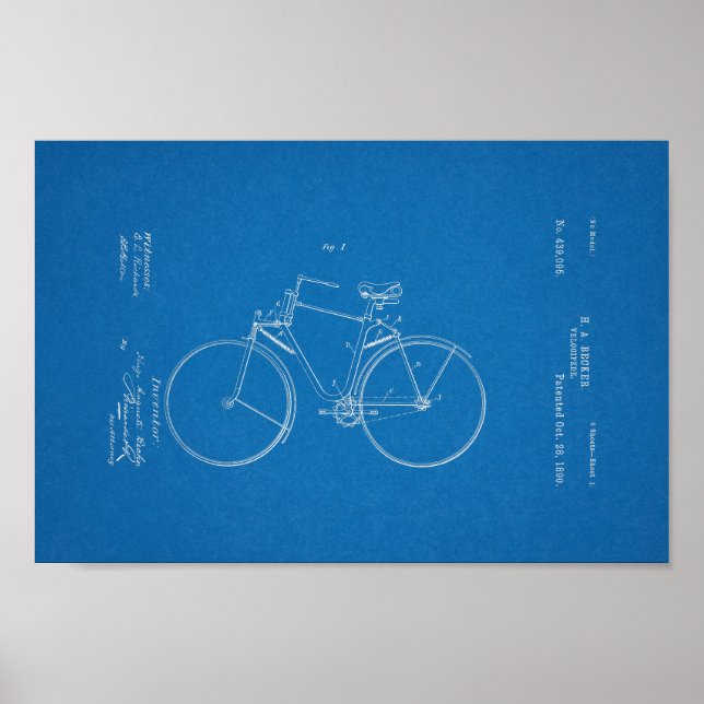 1890 Vintages Fahrradpatent Print Blueprint Poster (Vorne)