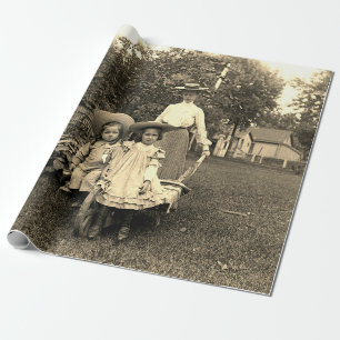 1890er Foto Erbstück Garten Mutter Töchter Mädchen Geschenkpapier