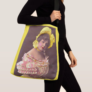 1890s woman in frilly zieht Print Tragetaschen Mit Langen Trägern