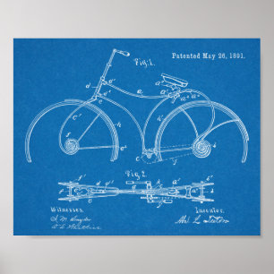 1891 Bicycle Spring Frame Design Patent Art Print Poster