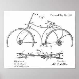 1891 Bicycle Spring Rahmen Design Patent Art Print Poster