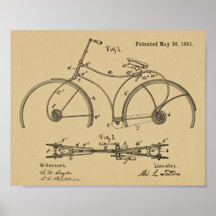 1891 Fahrrad Federrahmen Design-Patent Kunstposter Poster