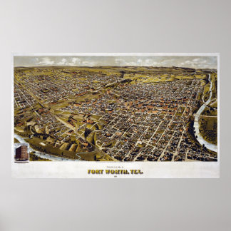 1891 Karte von Fort Worth, TX Birds Eye View Poster