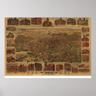 1891 Los Angeles CA Birds Eye Panorama Karte Poster
