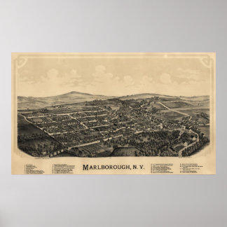 1891 Marlborough, New Birds Eye Panoramablick Kart Poster