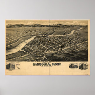 1891 Missoula, MT Birds Augen Panoramablick Karte Poster