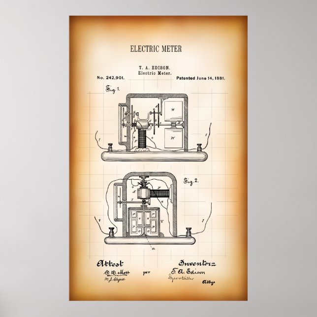 1891 PATENT FÜR DEN ERSTEN STROMMETER POSTER (Vorne)