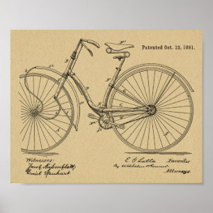 1891 Vintage Fahrrad Design Patent Kunst Druck Poster