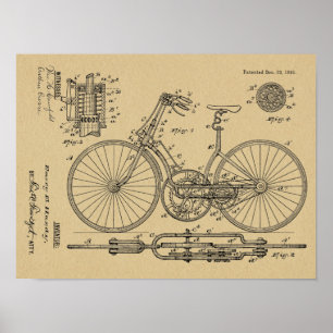 1891 Vintage Fahrradgetriebe Design Patent Kunst D Poster