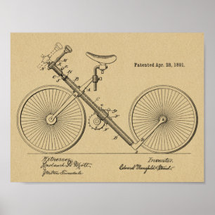 1891 Vintage Fahrradrohr Design Patent Kunst Druck Poster