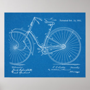 1891 Vintages Fahrrad Patent Blueprint Art Print Poster