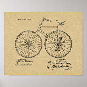 1891 Vintages Fahrraddesign Patent Art Print Poster