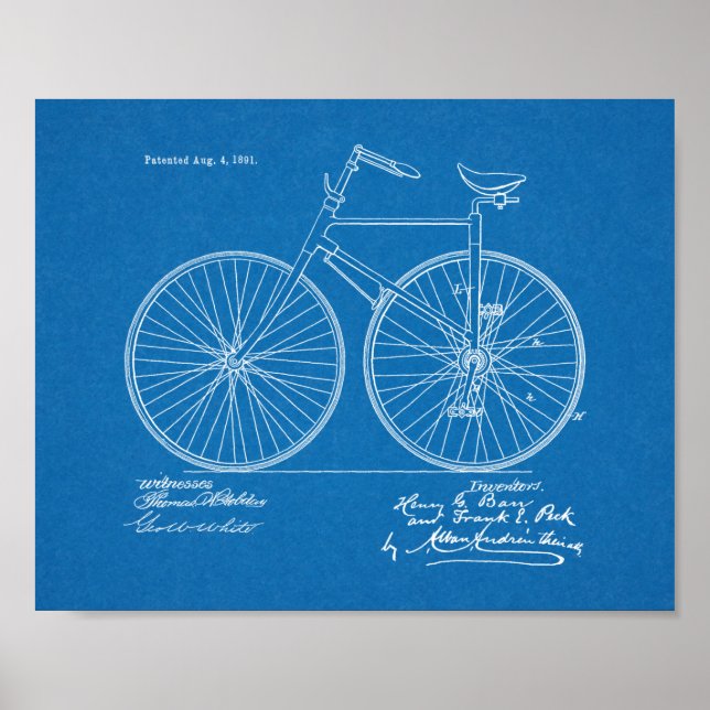 1891 Vintages Fahrraddesign Patent Art Print Poster (Vorne)