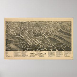 1891 Winston Salem NC Birds Eye Panoramablick Kart Poster
