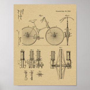 1892 Fahrradaufhängung Design Patent Art Print Poster