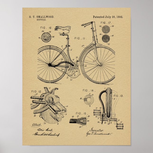 1892 Ketten-Fahrradpatentkunst Zeichnend Print Poster (Vorne)