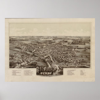 1892 Perry, New Birds Eye Panoramablick Karte Poster