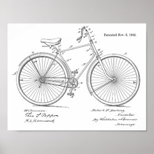 1892 Vintage Fahrrad Patent Kunst Druck Poster