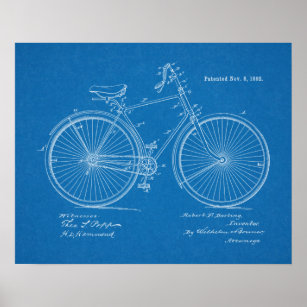 1892 Vintages Fahrrad Patent Blueprint Art Print Poster