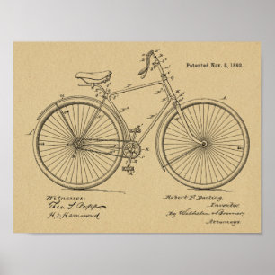 1892 Vintages Fahrraddesign - Patent Art Print Poster