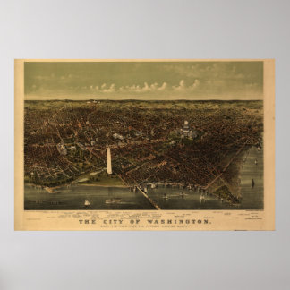 1892 Washington DC Birds Eye View Panorama Karte Poster