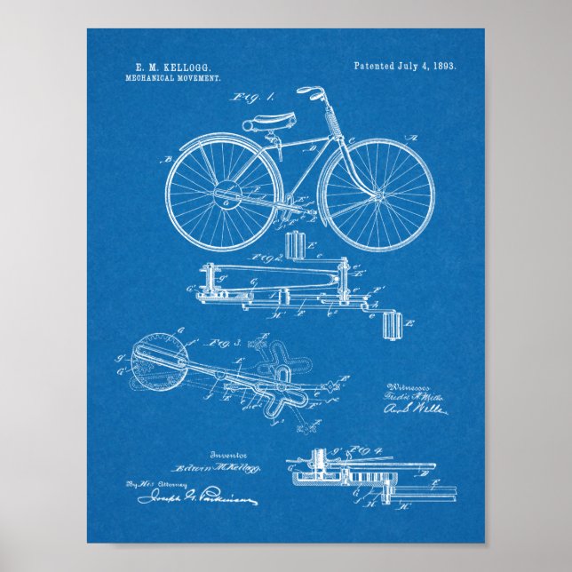 1893 Chainless Bicycle Design Patent Art Print Poster (Vorne)