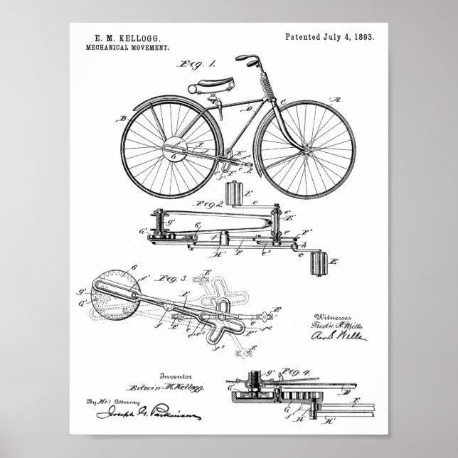 1893 Chainless Bicycle Design Patent Art Print Poster (Vorne)