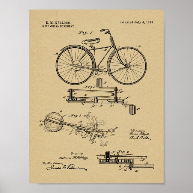 1893 Chainless Bicycle Design Patent Art Print Poster (Vorne)