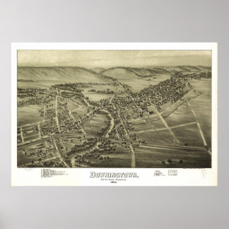 1893 Downingtown, PA Birds Eye Panoramablick Karte Poster