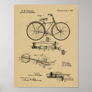 1893 Entwurf eines kettenlosen Fahrrads als Patent Poster